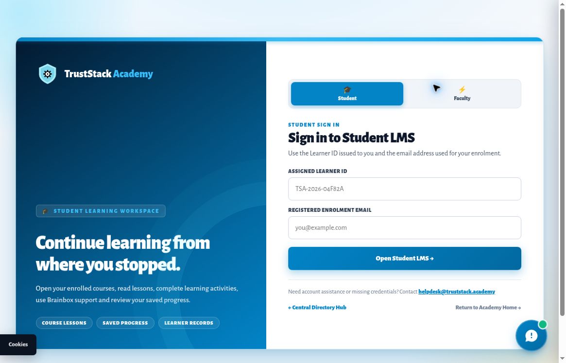 Figure 9. Student sign-in uses your assigned learner ID and registered enrolment email.