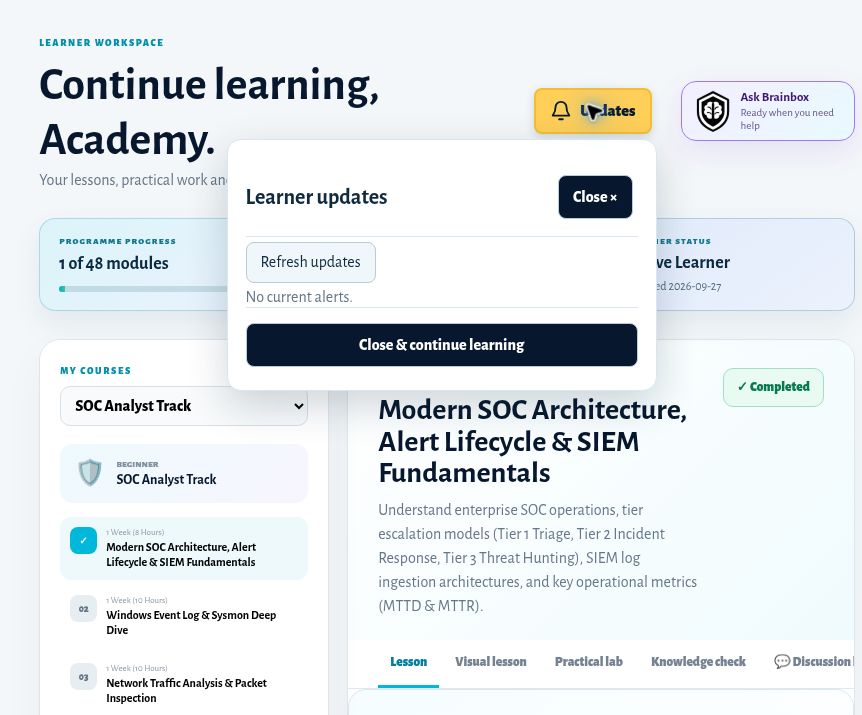 Figure 17. Learner updates panel in the demonstration workspace.