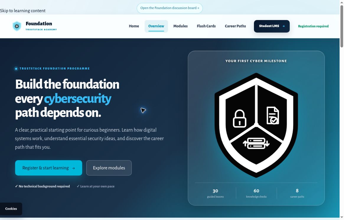 Figure 3. Foundation School entry page. Follow the programme label and current registration notice carefully.
