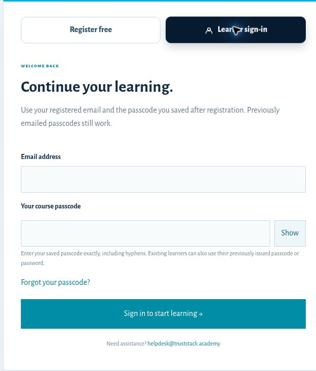Figure 4. Computer Fundamentals uses registered email and its own private passcode.